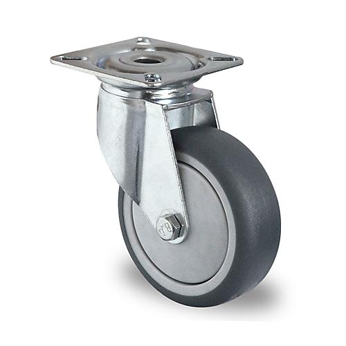 CASCOO Lenkrolle P2T2, mit Rad-ø 75 mm x B 25 mm, Polypropylen-Felge, Elastomer-Lauffläche, grau, Kugellager, bis 75 kg