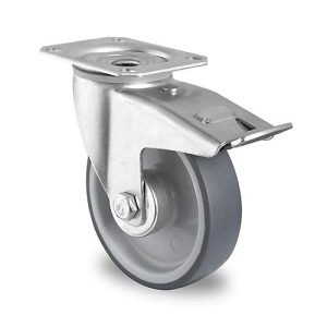 CASCOO Lenkrolle P2V2, mit Totalfeststeller, Rad-ø 100 mm x B 32 mm, Polypropylen-Felge, Elastomer-Lauffläche, grau, Rollenlager, bis 100 kg CASCOO Lenkrolle P2V2, mit Totalfeststeller, Rad-ø 100 mm x B 32 mm, Polypropylen-Felge, Elastomer-Lauffläche, grau, Rollenlager, bis 100 kg