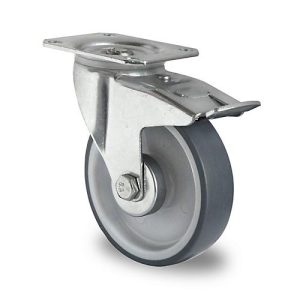 CASCOO Lenkrolle P2V2, mit Totalfeststeller, Rad-ø 160 mm x B 40 mm, Polypropylen-Felge, Elastomer-Lauffläche, grau, Rollenlager, bis 200 kg CASCOO Lenkrolle P2V2, mit Totalfeststeller, Rad-ø 160 mm x B 40 mm, Polypropylen-Felge, Elastomer-Lauffläche, grau, Rollenlager, bis 200 kg