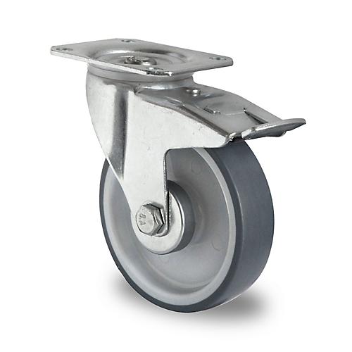 CASCOO Lenkrolle P2V2, mit Totalfeststeller, Rad-ø 160 mm x B 40 mm, Polypropylen-Felge, Elastomer-Lauffläche, grau, Rollenlager, bis 200 kg