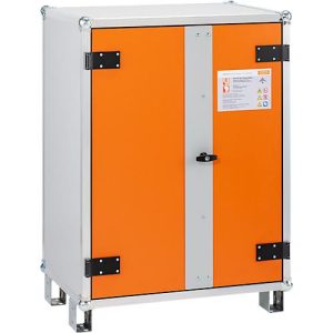 CEMO Akku-Lagerschrank 8/10, Flügeltür, LockEX Türverriegelung, feuerbeständig, auf Füßen, B 800 x T 660 x H 1110 mm, lichtgrau/reinorange CEMO Akku-Lagerschrank 8/10, Flügeltür, LockEX Türverriegelung, feuerbeständig, auf Füßen, B 800 x T 660 x H 1110 mm, lichtgrau/reinorange