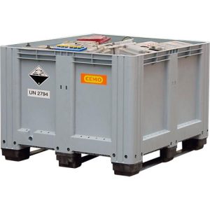 Cemo Altbatterie-Box, Hart-Polyethylen (PEHD), grau/orange, B 1200 x T 1000 x H 760 mm, 610 l, bis 600 kg Cemo Altbatterie-Box, Hart-Polyethylen (PEHD), grau/orange, B 1200 x T 1000 x H 760 mm, 610 l, bis 600 kg