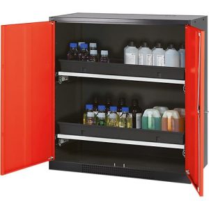 Chemikalienschrank Asecos CS-CLASSIC, Flügeltür, 2 Auszugswannen, 1055x520x1105 mm, verkehrsrot Chemikalienschrank Asecos CS-CLASSIC, Flügeltür, 2 Auszugswannen, 1055x520x1105 mm, verkehrsrot