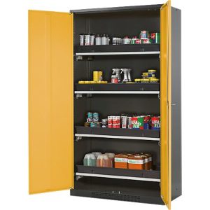 Chemikalienschrank Asecos CS-CLASSIC, Flügeltür, 4 Auszugswannen, 1055x520x1950 mm, sicherheitsgelb Chemikalienschrank Asecos CS-CLASSIC, Flügeltür, 4 Auszugswannen, 1055x520x1950 mm, sicherheitsgelb