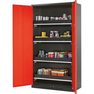 Chemikalienschrank Asecos CS-CLASSIC, Flügeltür, 4 Auszugswannen, 1055x520x1950 mm, verkehrsrot Chemikalienschrank Asecos CS-CLASSIC, Flügeltür, 4 Auszugswannen, 1055x520x1950 mm, verkehrsrot