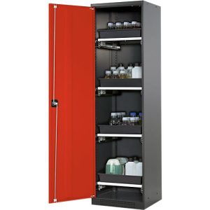 Chemikalienschrank Asecos CS-CLASSIC, Flügeltür, 4 Auszugswannen, 545x520x1950 mm, verkehrsrot Chemikalienschrank Asecos CS-CLASSIC, Flügeltür, 4 Auszugswannen, 545x520x1950 mm, verkehrsrot