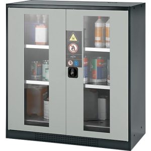 Chemikalienschrank Asecos CS-CLASSIC-G, Flügeltür m. Glasauschnitt, 2 Böden, 1055x520x1105 mm, lichtgrau Chemikalienschrank Asecos CS-CLASSIC-G, Flügeltür m. Glasauschnitt, 2 Böden, 1055x520x1105 mm, lichtgrau
