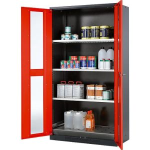 Chemikalienschrank Asecos CS-CLASSIC-G, Flügeltür m. Glasauschnitt, 3 Böden, 1055x520x1950 mm, verkehrsrot Chemikalienschrank Asecos CS-CLASSIC-G, Flügeltür m. Glasauschnitt, 3 Böden, 1055x520x1950 mm, verkehrsrot