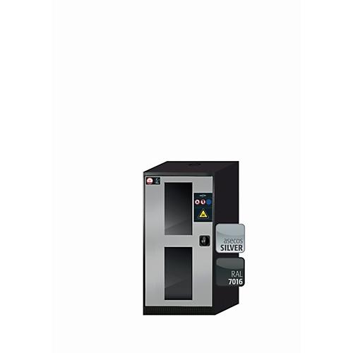 Chemikalienschrank asecos CS-CLASSIC-G, Flügeltür mit Glasausschnitt, Anschlag links, Front asecos Silber, B 545 x T 520 x H 1105 mm