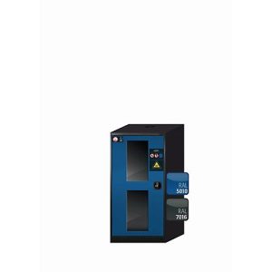 Chemikalienschrank asecos CS-CLASSIC-G, Flügeltür mit Glasausschnitt, Anschlag links, Front Enzianblau, B 545 x T 520 x H 1105 mm Chemikalienschrank asecos CS-CLASSIC-G, Flügeltür mit Glasausschnitt, Anschlag links, Front Enzianblau, B 545 x T 520 x H 1105 mm
