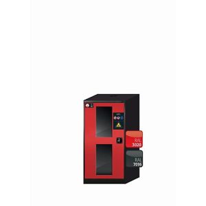 Chemikalienschrank asecos CS-CLASSIC-G, Flügeltür mit Glasausschnitt, Anschlag links, Front Verkehrsrot, B 545 x T 520 x H 1105 mm Chemikalienschrank asecos CS-CLASSIC-G, Flügeltür mit Glasausschnitt, Anschlag links, Front Verkehrsrot, B 545 x T 520 x H 1105 mm