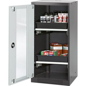 Chemikalienschrank Asecos CS-CLASSIC-G, Flügeltür und Glasausschnitt, 2 Auszüge, H 1105 mm, lichtgrau Chemikalienschrank Asecos CS-CLASSIC-G, Flügeltür und Glasausschnitt, 2 Auszüge, H 1105 mm, lichtgrau