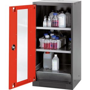 Chemikalienschrank Asecos CS-CLASSIC-G, Flügeltür und Glasausschnitt, 2 Böden, H 1105 mm, verkehrsrot Chemikalienschrank Asecos CS-CLASSIC-G, Flügeltür und Glasausschnitt, 2 Böden, H 1105 mm, verkehrsrot