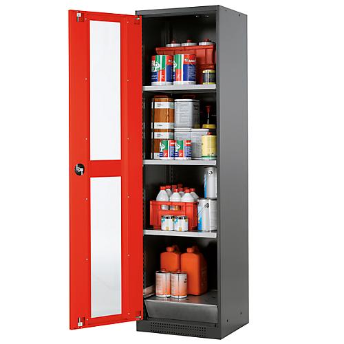 Chemikalienschrank Asecos CS-CLASSIC-G, Flügeltür und Glasausschnitt, 3 Böden, H 1950 mm, verkehrsrot