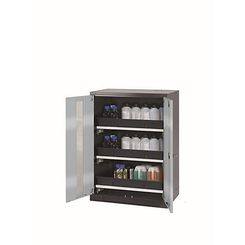 Chemikalienschrank asecos CS-CLASSIC-G, Flügeltüren mit Glasausschnitt, Front asecos Silber, B 810 x T 520 x H 1105 mm