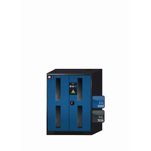 Chemikalienschrank asecos CS-CLASSIC-G, Flügeltüren mit Glasausschnitt, Front Enzianblau, B 810 x T 520 x H 1105 mm Chemikalienschrank asecos CS-CLASSIC-G, Flügeltüren mit Glasausschnitt, Front Enzianblau, B 810 x T 520 x H 1105 mm
