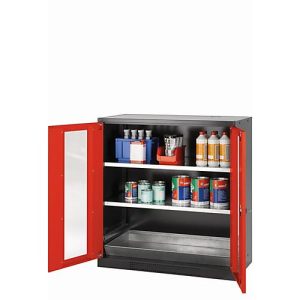 Chemikalienschrank asecos CS-CLASSIC-G, Flügeltüren mit Glasausschnitt, Front Verkehrsrot, B 1055 x T 520 x H 1105 mm Chemikalienschrank asecos CS-CLASSIC-G, Flügeltüren mit Glasausschnitt, Front Verkehrsrot, B 1055 x T 520 x H 1105 mm