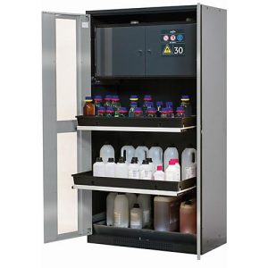 Chemikalienschrank asecos CS-CLASSIC-GF, Flügeltüren mit Glasausschnitt, Front asecos Silber, B 1055 x T 520 x H 1950 mm Chemikalienschrank asecos CS-CLASSIC-GF, Flügeltüren mit Glasausschnitt, Front asecos Silber, B 1055 x T 520 x H 1950 mm