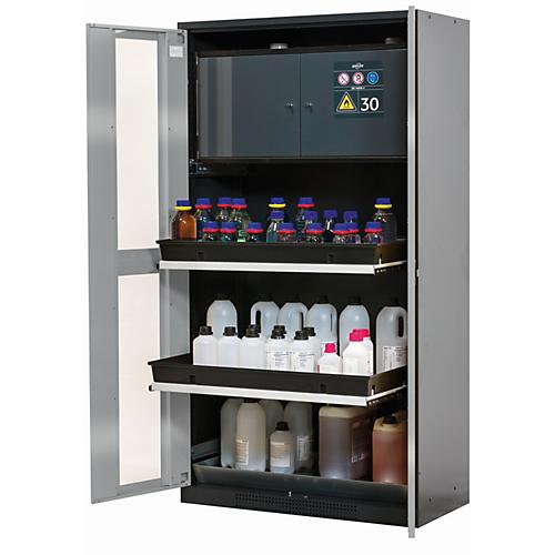 Chemikalienschrank asecos CS-CLASSIC-GF, Flügeltüren mit Glasausschnitt, Front asecos Silber, B 1055 x T 520 x H 1950 mm