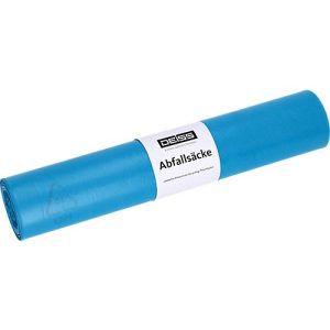 Deiss Abfallsäcke, 120 Liter, Recycling-LDPE, für Abfallbehälter, reißfest, strapazierfähig, B 700 x H 1100 mm, blau, 250 Stück