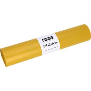 Deiss Abfallsäcke, 70 Liter, Recycling-LDPE, B 575 x H 1000 mm, gelb, 250 Stück