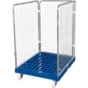 Drahtgitterbehälter 3-seitig, 1020 auf Kunststoffrollbehälter, einzianblau RAL5010 Drahtgitterbehälter 3-seitig, 1020 auf Kunststoffrollbehälter, einzianblau RAL5010