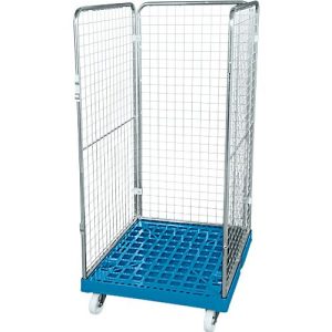 Drahtgitterbehälter 3-seitig, 1350 auf Kunststoffrollbehälter, enzianblau RAL5010 Drahtgitterbehälter 3-seitig, 1350 auf Kunststoffrollbehälter, enzianblau RAL5010