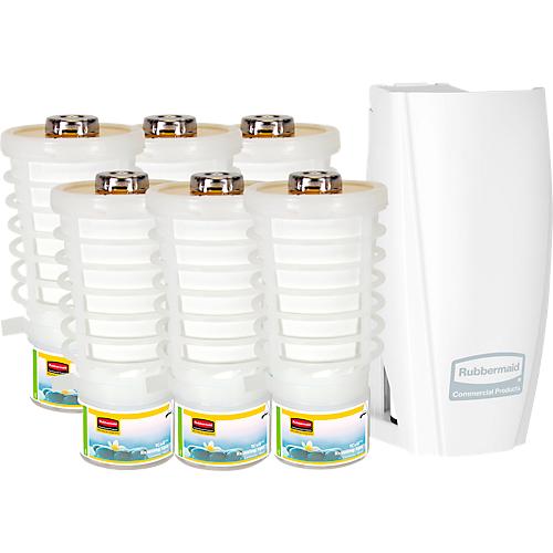 Duftspender Rubbermaid TCell 1.0, inkl. 6x Nachfüllflasche, Duftrichtung Relaxing Spa, für bis zu 90 Tage, B 73 x T 74 x H 150 mm, weiß