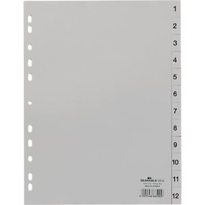 Durable Kunststoffregister, A4 hoch, Zahlen 1-12, grau