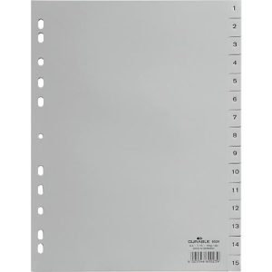 Durable Kunststoffregister, A4 hoch, Zahlen 1-15, grau