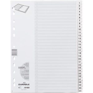 Durable Kunststoffregister, A4 hoch, Zahlen 1-31 , weiß