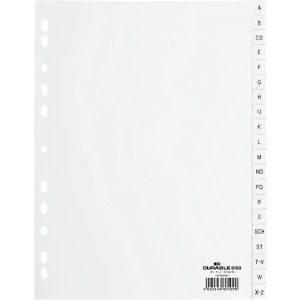 Durable Kunststoffregister, DIN A4 Hochformat, Buchstaben A bis Z (20 Fächer), weiß Durable Kunststoffregister, DIN A4 Hochformat, Buchstaben A bis Z (20 Fächer), weiß