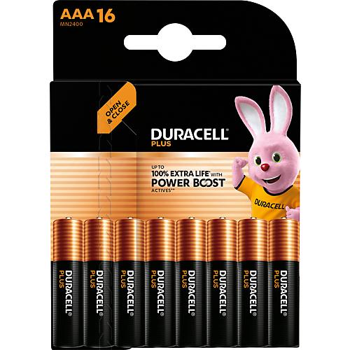 Duracell Alkaline Batterie Plus Extra Life, Micro AAA, LR03, 1,5 V, im Retail Blister, 16 Stück