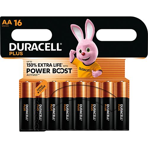 Duracell Alkaline Batterie Plus Extra Life, Mignon AA, LR06, 1,5 V, im Retail Blister, 16 Stück