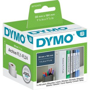 DYMO LabelWriter Ordner-Etiketten, 38 x 190 mm, 1 x 110 Stück, weiß DYMO LabelWriter Ordner-Etiketten, 38 x 190 mm, 1 x 110 Stück, weiß