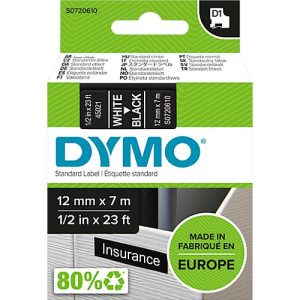 DYMO® Schriftbandkassette D1 45021, 12 mm breit, schwarz/weiß DYMO® Schriftbandkassette D1 45021, 12 mm breit, schwarz/weiß