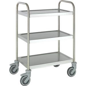Edelstahlwagen, B675 x T445 mm, Vollgummi, Radgehäuse Kunststoff Edelstahlwagen, B675 x T445 mm, Vollgummi, Radgehäuse Kunststoff
