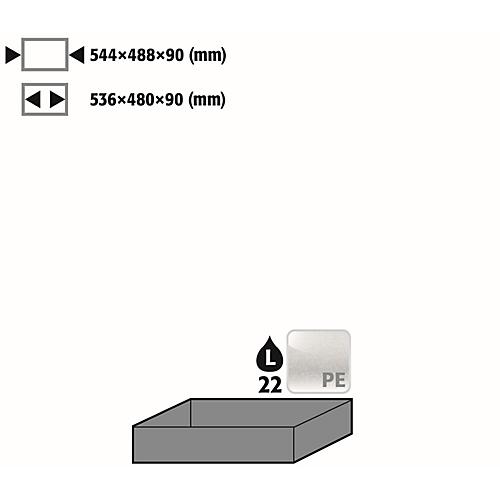 Einlegewanne für asecos Sicherheitsschränke der Q30, Q90 und S90 Serie, Polypropylen, grau, B 578 x T 500 x H 96 mm, 23 l