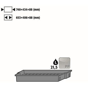 Einlegewanne für asecos Sicherheitsschränke der Q30, Q90 und S90 Serie, Polypropylen, grau, B 740 x T 434 x H 88 mm, 21,5 l Einlegewanne für asecos Sicherheitsschränke der Q30, Q90 und S90 Serie, Polypropylen, grau, B 740 x T 434 x H 88 mm, 21,5 l