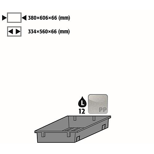 Einlegewanne für asecos Sicherheitsschränke der S90 Serie, Polypropylen, natur, B 364 x T 606 x H 66 mm, 12 l