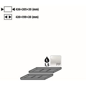 Einlegewanne für asecos Sicherheitsschränke der UB90 Serie, Polyethylen, schwarz, B 426 x T 205 x H 20 mm, 1,5 l Einlegewanne für asecos Sicherheitsschränke der UB90 Serie, Polyethylen, schwarz, B 426 x T 205 x H 20 mm, 1,5 l