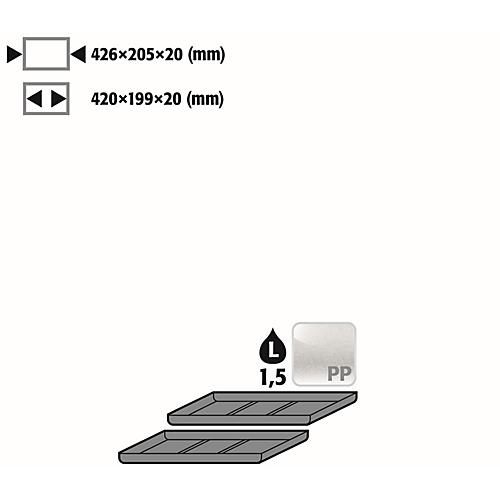 Einlegewanne für asecos Sicherheitsschränke der UB90 Serie, Polyethylen, schwarz, B 426 x T 205 x H 20 mm, 1,5 l