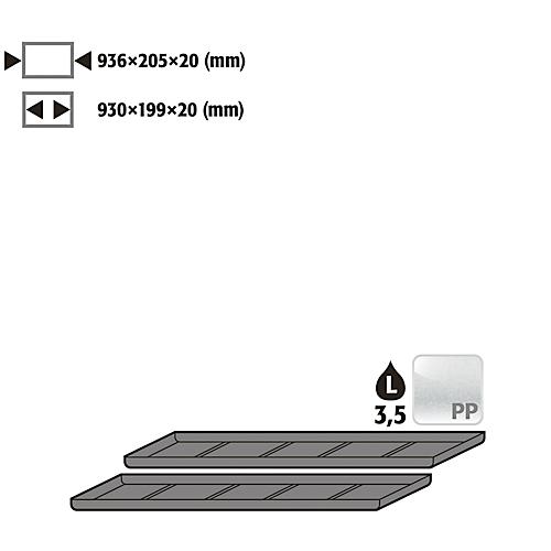 Einlegewanne für asecos Sicherheitsschränke der UB90 und UB30 Serie, Polyethylen, schwarz, B 936 x T 205 x H 20 mm, 3,5 l
