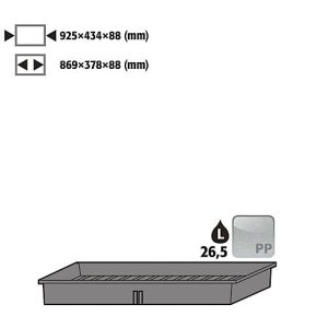 Einlegewanne für asecos Sicherheitsschränke der UB90 und UB30 Serie, Polypropylen, B 925 x T 434 x H 88 mm, 26,5 l Einlegewanne für asecos Sicherheitsschränke der UB90 und UB30 Serie, Polypropylen, B 925 x T 434 x H 88 mm, 26,5 l