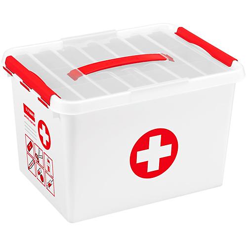 Erste-Hilfe-Box Sunware Q-line, inkl. Einsatz mit Fächerteilung, 22 l, B 400 x T 300 x H 260 mm, weiß/rot