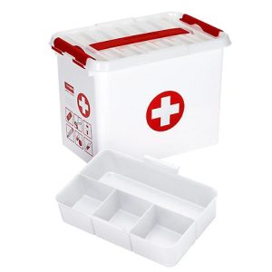 Erste-Hilfe-Box Sunware Q-line, inkl. Einsatz mit Fächerteilung, 9 l, B 300 x T 220 x H 200 mm, weiß/rot Erste-Hilfe-Box Sunware Q-line, inkl. Einsatz mit Fächerteilung, 9 l, B 300 x T 220 x H 200 mm, weiß/rot