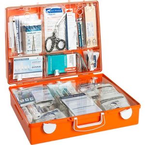 Erste-Hilfe-Koffer MULTI, gefüllt mit DIN 13169 (erweitert), B 400 x T 300 x H 150 mm, ABS-Kunststoff, orange Erste-Hilfe-Koffer MULTI, gefüllt mit DIN 13169 (erweitert), B 400 x T 300 x H 150 mm, ABS-Kunststoff, orange