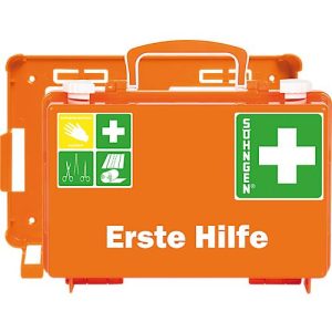 Erste-Hilfe-Koffer SÖHNGEN® QUICK, Inhalt gemäß DIN 13 157, mit Inneneinteilung & Wandhalterung, L 260 x B 170 x H 110 mm, ABS-Kunststoff, orange Erste-Hilfe-Koffer SÖHNGEN® QUICK, Inhalt gemäß DIN 13 157, mit Inneneinteilung & Wandhalterung, L 260 x B 170 x H 110 mm, ABS-Kunststoff, orange