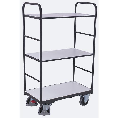 ESD-Etagenwagen, Stahl/Spanplatte, Graphitgrau/ Lichtgrau, 3 Etagen, 1000 x 600 mm, EasySTOP, bis 250 kg
