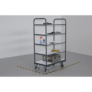 ESD-Etagenwagen, Stahl/Spanplatte, Graphitgrau/ Lichtgrau, 5 Etagen, 1000 x 600 mm, EasySTOP, bis 250 kg ESD-Etagenwagen, Stahl/Spanplatte, Graphitgrau/ Lichtgrau, 5 Etagen, 1000 x 600 mm, EasySTOP, bis 250 kg
